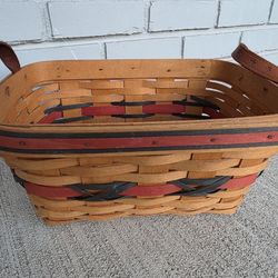 Vintage Longaberger Basket Dresden Ohio USA Woven Wood Leather Handles 11x7.5x5
