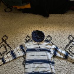 Supreme Men’s Hoodie - White/Multi Striped Navy Blue Medium