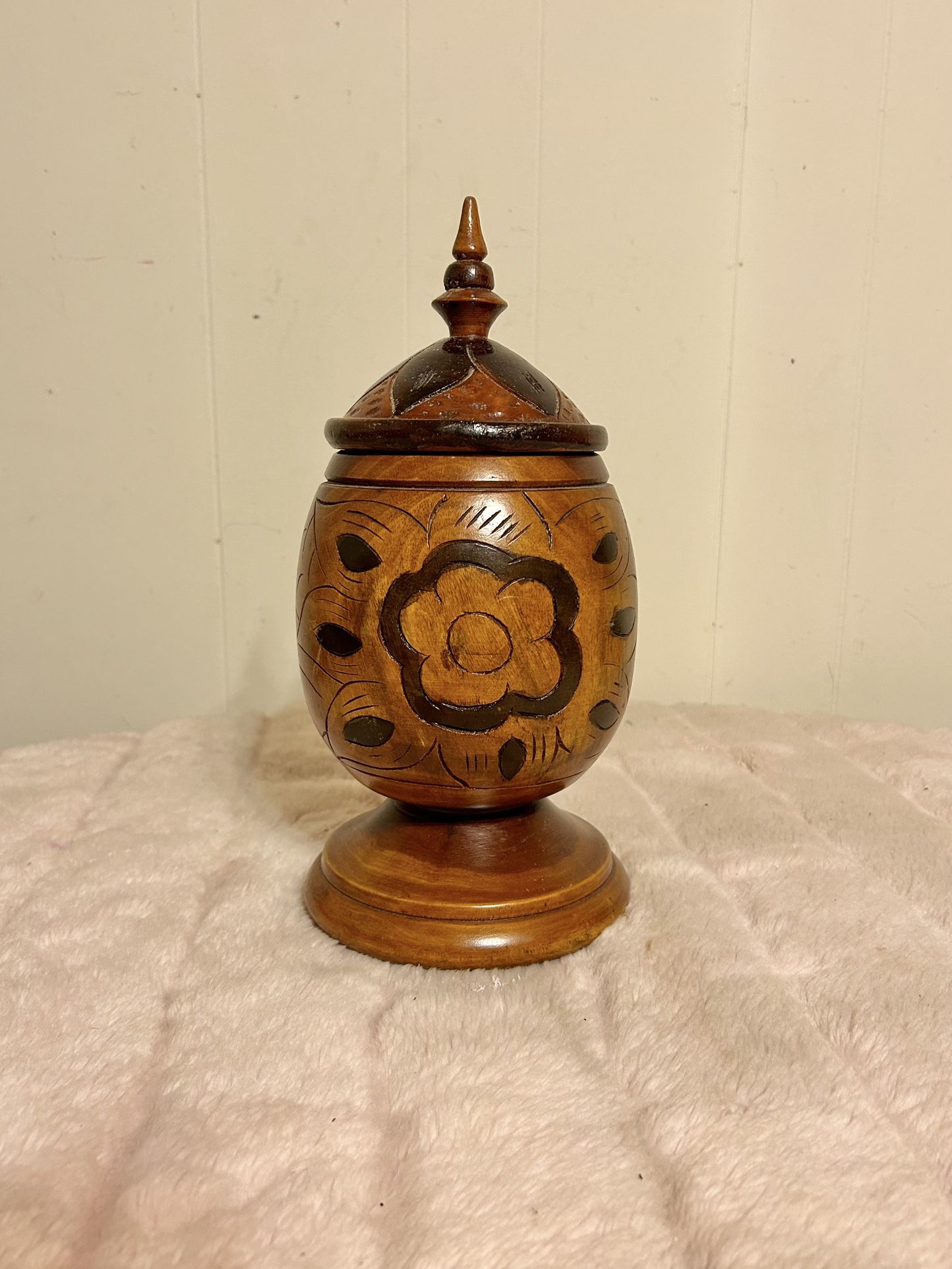 Vintage Carved Wood Apothecary Jar