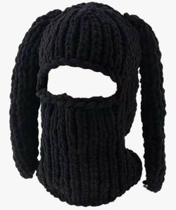 Black Knitted Bunny Eared Face Mask