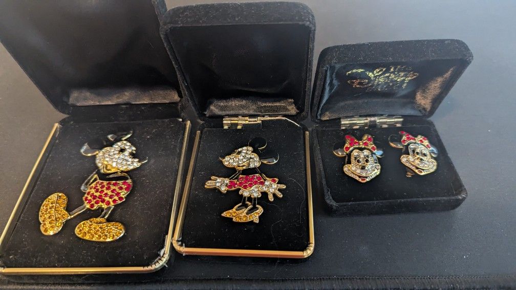 Mickey and Minnie Mouse Pendants and Earring