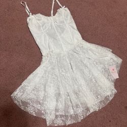 New large white lace ruffle corset short fairy core goth gothic dress mini