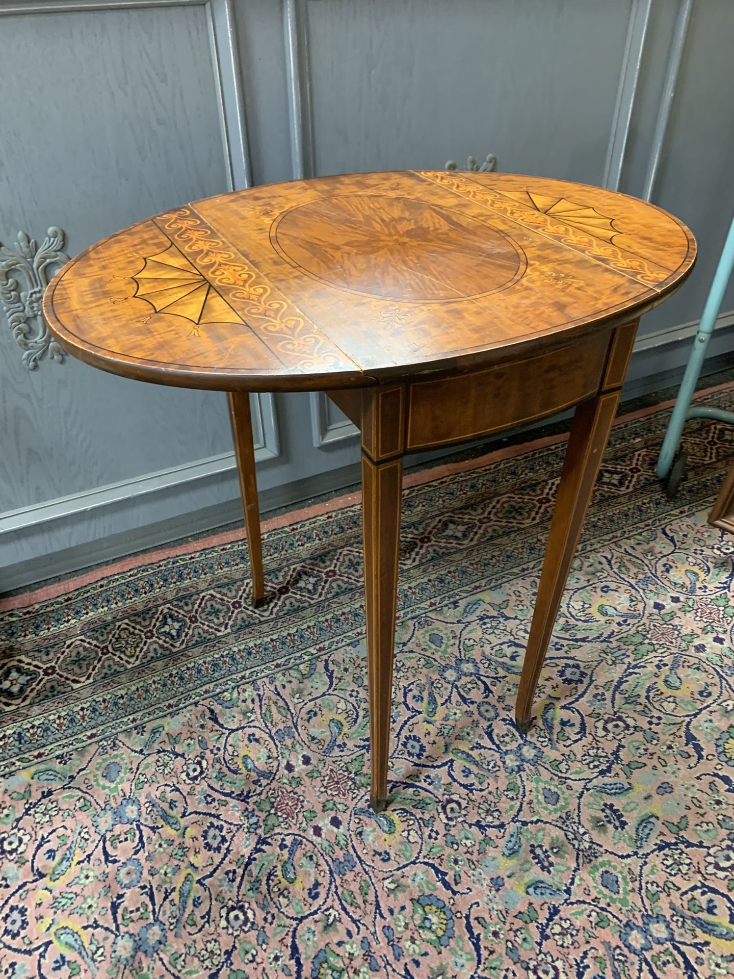 Antique Inlaid Drop Leaf Side Accent Table
