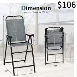 😀 4Pcs COSTWAY Patio Folding Bar Chairs, High Top Patio Bar Chair with Metal Frame & Footrest, Outdoor Counter Height Chairs for Balcony, Garden & Po