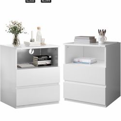 Set of 2 Nightstands with Sleek Design, 2-Drawer Sofa Side Tables with  Large Storage, Stylish Accent Tables for Bedroom, Living Room, or Office, Whit