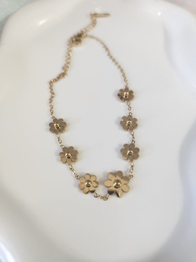 New Gold Stainless Steel Flower Anklet