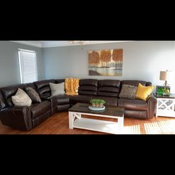Leather Couch With Three Reclining Sections