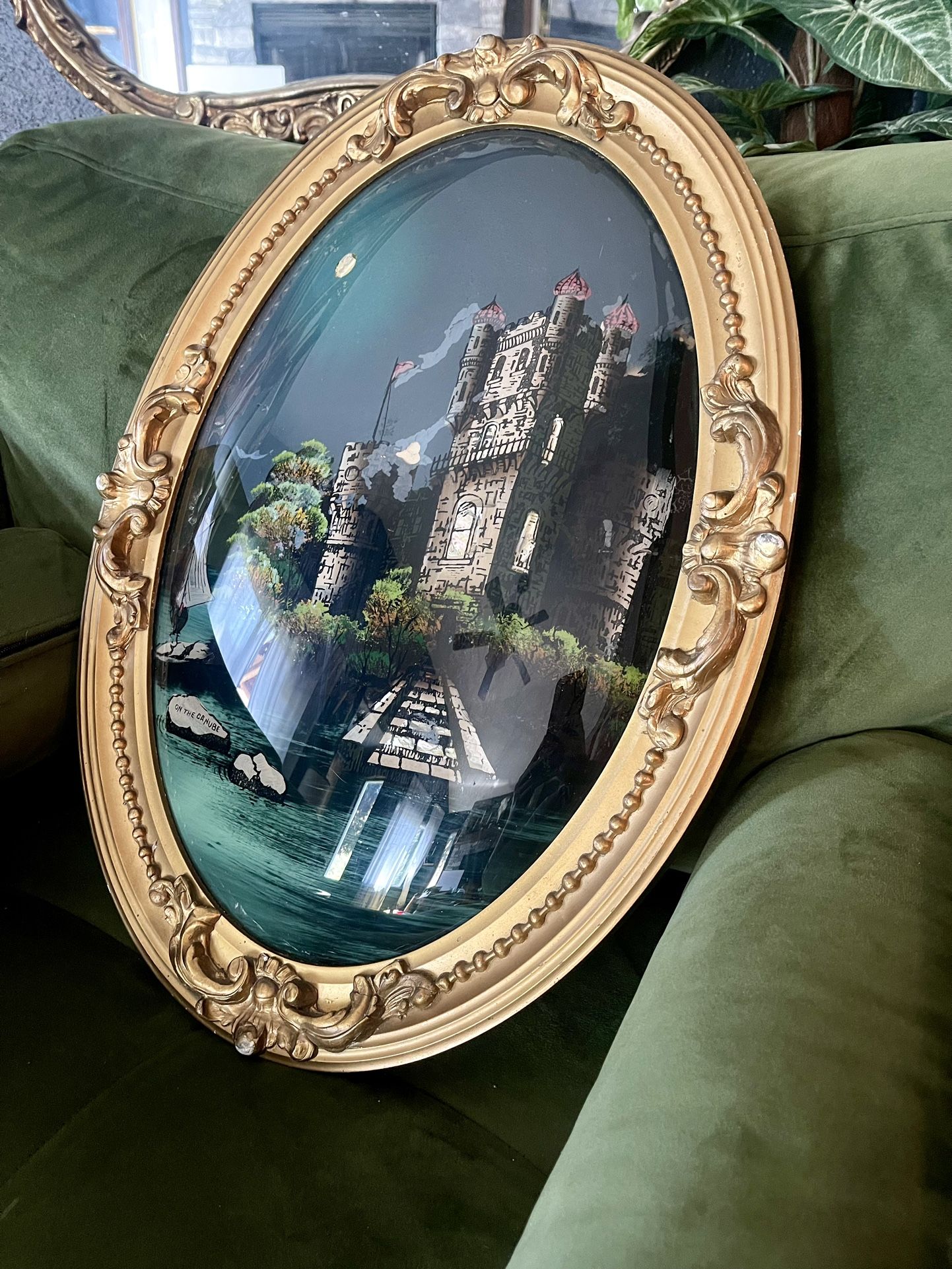 Antique Convex/bubble Glass Reverse Painting