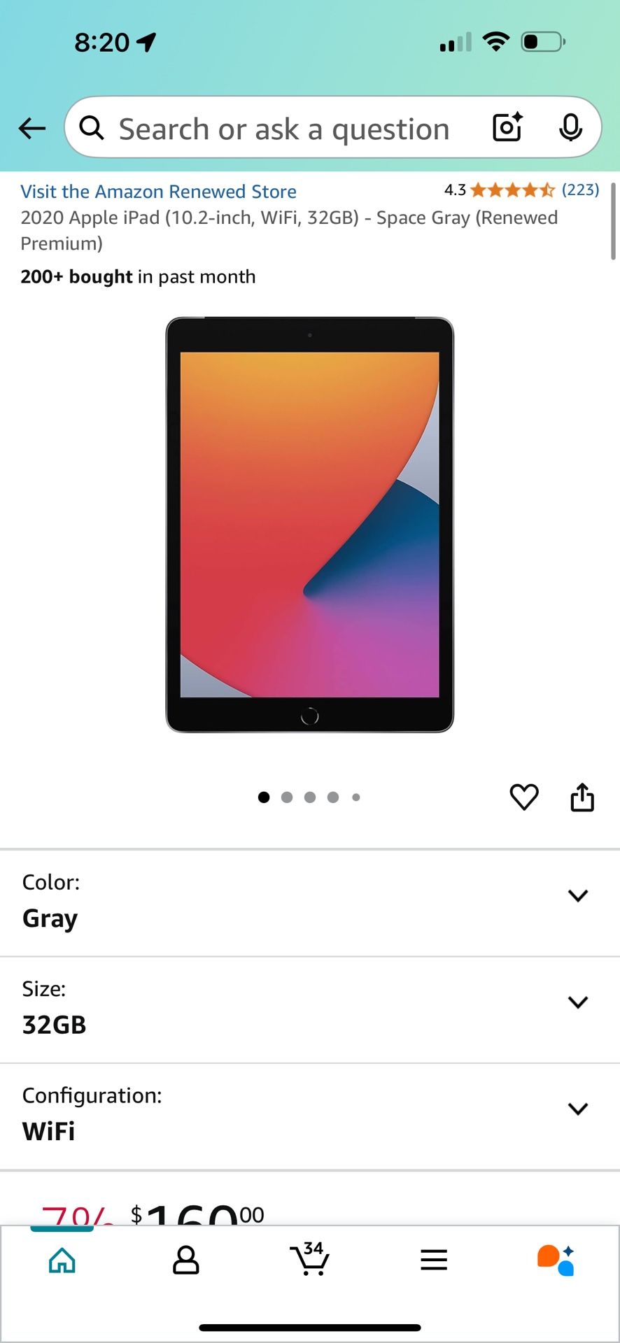 2020 Apple iPad (10.2-inch, WiFi, 32GB) - Space Gray (Renewed Premium)