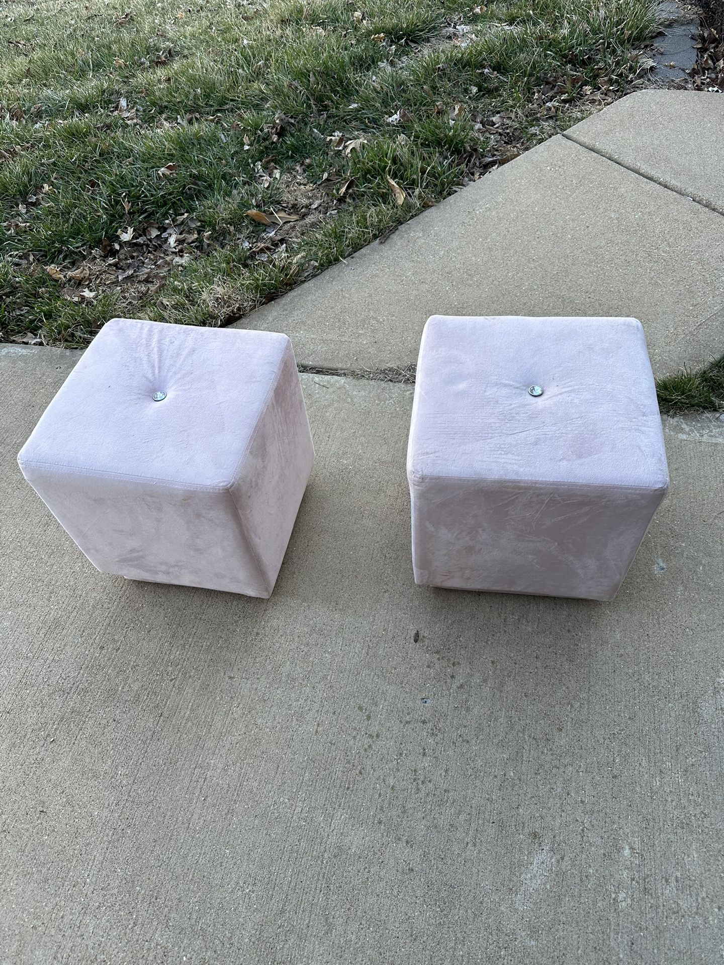 (2) Pink Microsuede Small Cube Ottomans