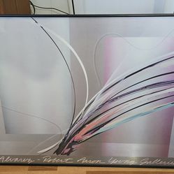 Vtg. Framed print by Elba Alvarez 80's geometric abstraction featuring dynamice swirling lines and multicolor covered design