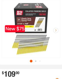✨️ Grip-Rite 3-1/4 in. x 0.148 in. 21° Plastic Collated Bright Coated Smooth Shank Round Head Framing Nails 3000 per Box #5350 AA35