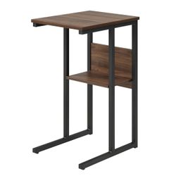 Huisenitre C-Shaped End Table, Side Table With Storage Shelf, Coffee Table For Sofa, Living Room, Bedroom, Home Office, Small Spaces, Walnut Brown