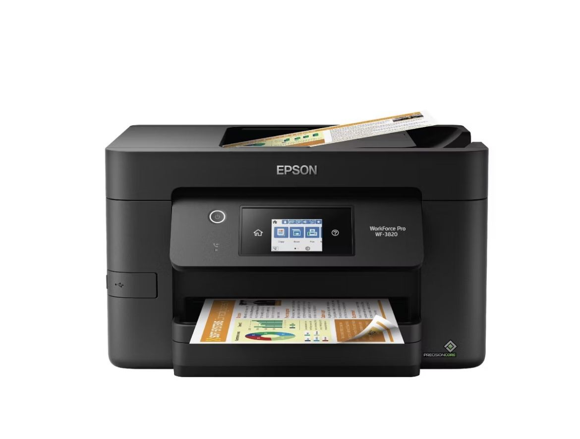 Epson WorkForce Pro WF-3820 Wireless All-in-One Printer - Black: USB, Wi-Fi, AirPrint