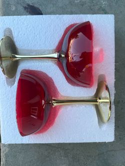 Set of 2 Red Coupe Glasses with Gold Stems