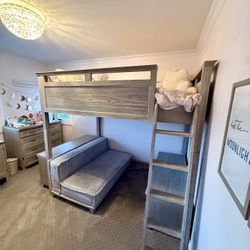 Pottery Barn Teen Hampton Loft Bed With Loveseat, Media And Bookshelf