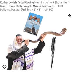 Shofar from Israel - Kudu Shofar Angels Musical Instrument - Half Polished/Natural (Full Set, 40"-42" - JUMBO) 