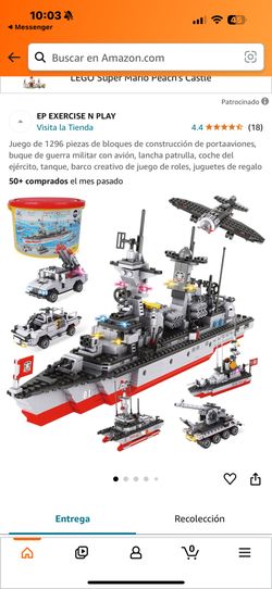 Juego de 1296 piezas de bloques de construcción de portaaviones, buque de guerra militar con avión, lancha patrulla, coche del ejército, tanque, barco