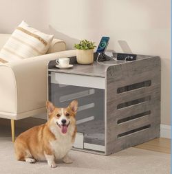 Dog Crate Furniture with Charging Station, Small Kennel Indoor with Flip-up Hidden Acrylic Door, for Small and Medium Dogs up to 22 lb, Pet Side End T