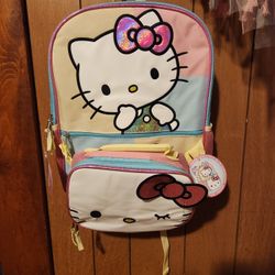 Hello Kitty 17” Backpack + Lunchbox Set – NWT, Glitter Bow, Pastel Colors