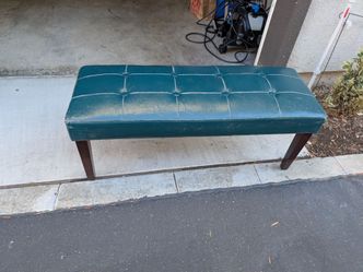Teal Tufted Upholstered Bench with Wood Legs