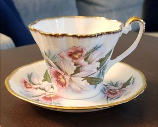 Vintage Salisbury Bone China Orchid Teacup and Saucer Set England Floral