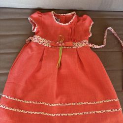 Cute Girls Coral Dress with Floral Trim & Bow size 4.