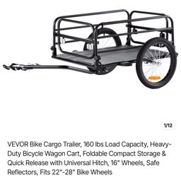 Bike Cargo Trailer, 160 lbs Load Capacity