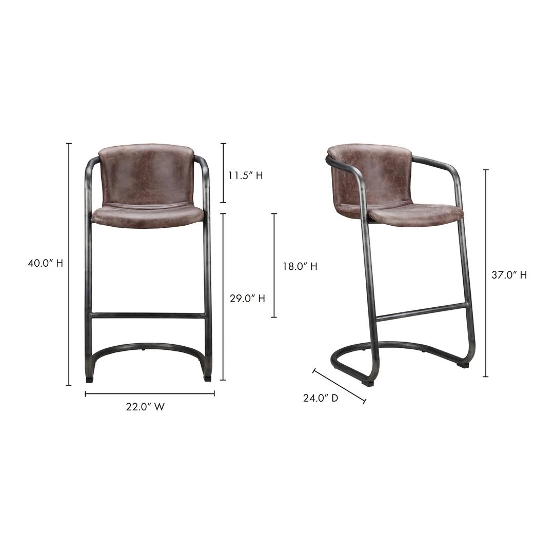 (2) New Moe's Furniture PK-1060-03 Freeman Barstool Grazed Brown Leather 22’W x 24’D x 40’H