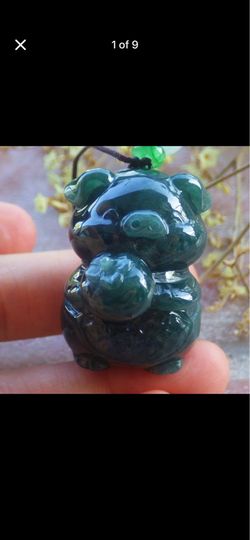 Certificate Jadeite jade Green Pendant good fortune cartoon cute pig