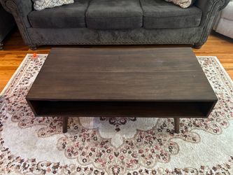 Dark Brown Wood Coffee Table with Shelf