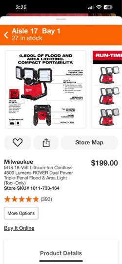 New in box M18 18-Volt Lithium-Ion Cordless 4500 Lumens ROVER Dual Power Triple-Panel Flood & Area Light (Tool-Only)