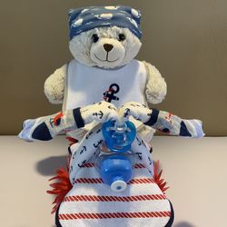Bicycle Diaper Cake - Blue with Red