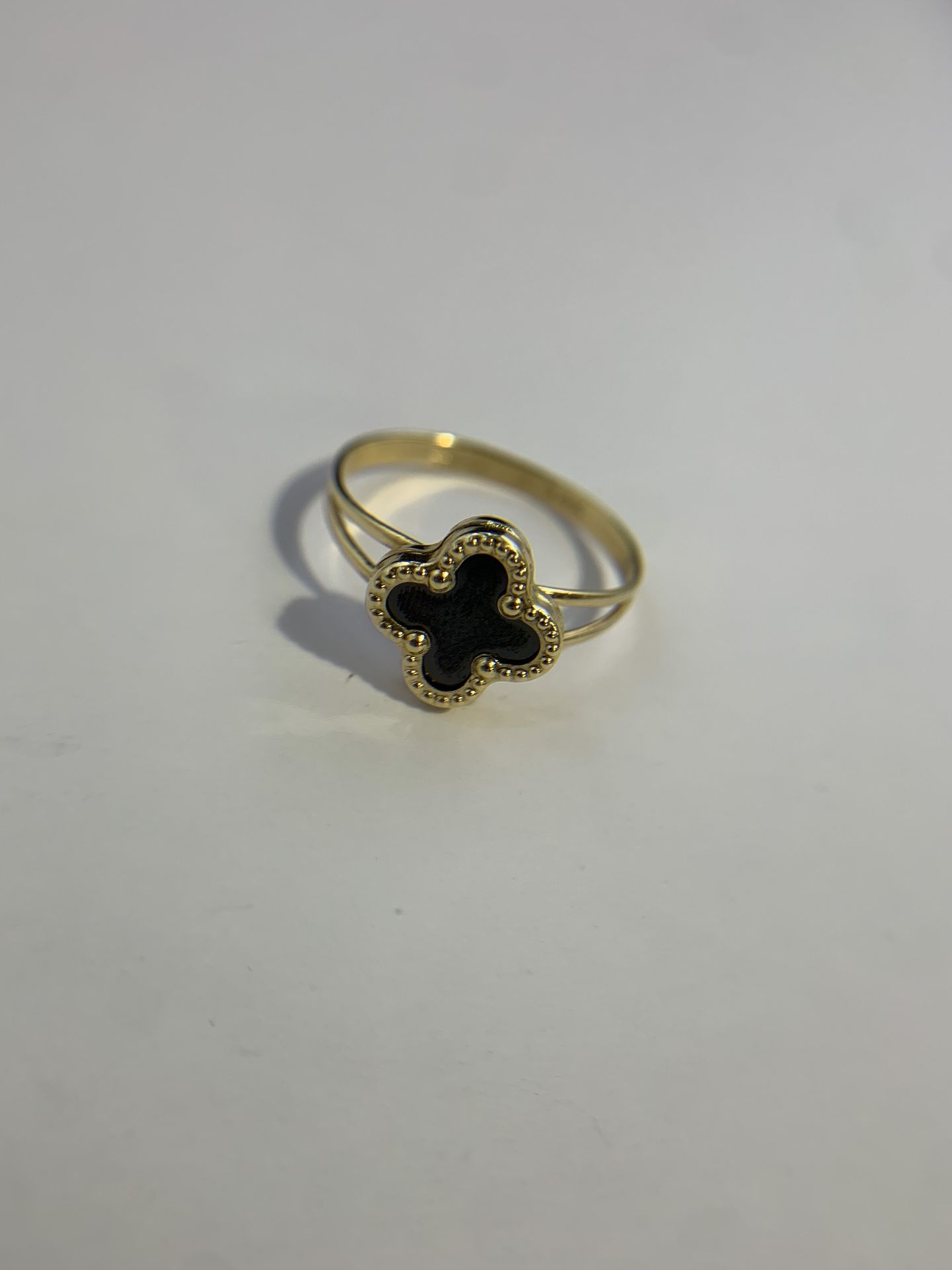 14k Gold Black Clover Ring