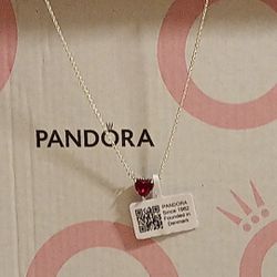 Pandora Authentic Brand New Sterling Silver Heart Genuine Garnet Collier Adjustable Necklace 
