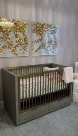 Restoration Hardware Baby & Child Clio Shagreen Storage Panel Crib – Brass/Pebble Grey