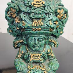 Vintage Heavy Green Mayan Malachite Statue