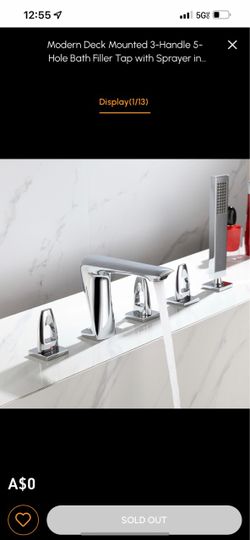 Modern Deck Mounted 3-Handle 5-Hole Bath Filler Tap With Sprayer In Polished Chrome Sh26