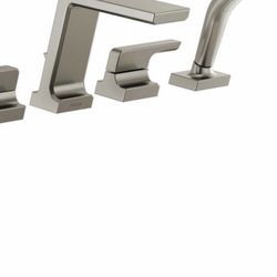 Pivotal 2-Handle Deck-Mount Roman Tub Faucet Trim Kit in Lumicoat Stainless with Hand Shower (Valve Not Included
