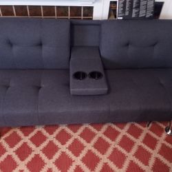 Gray Futon With Cupholder