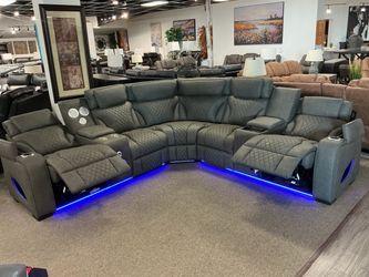 Grey Powered Sectional w/Speakers