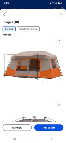 Ozark Trail 11-Person Instant Cabin Tent with Private Room, 3-Room Family Camping Tent with Awning