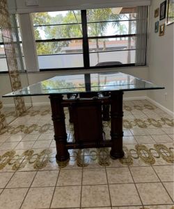 Beautiful Glass Top Dining Table With Solid Wood Base