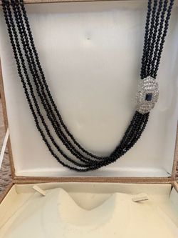 Multi-Strand Black Beaded Necklace with Crystal Clasp