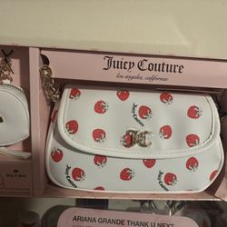 Juicy Couture White Red Shoulder Bag Strawberry Print Heart Coin Purse