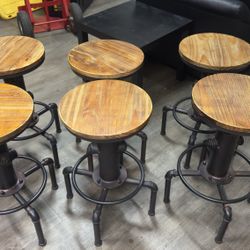 6 Wood And Metal Adjustable Stools 