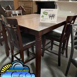 Tall Squared Brown Wood Dining Table With Four Chairs Included