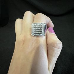 925 Sterling Silver Men's Hip Hop Round & Baguette & Princess Cut CZ Ring Sz 9