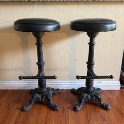 2 Vintage Cast Iron Bar Stools
