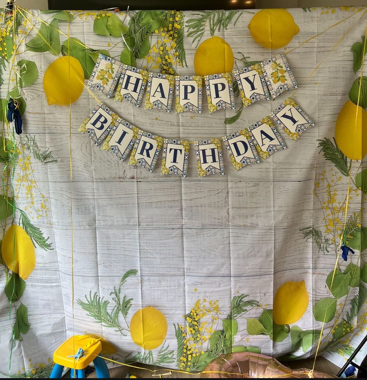 Lemon Themed Party Banner And Happy Birthday Sign